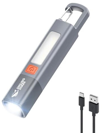 Smiling Shark Torcia LED Potente Professionale, G1 Mini Torcia Ricaricabile USB con Luce Laterale 3 Modalità & Zoom Impermeabile Torce Alta Potenza con Gancio per Viaggio/Emergenza, Grigio
