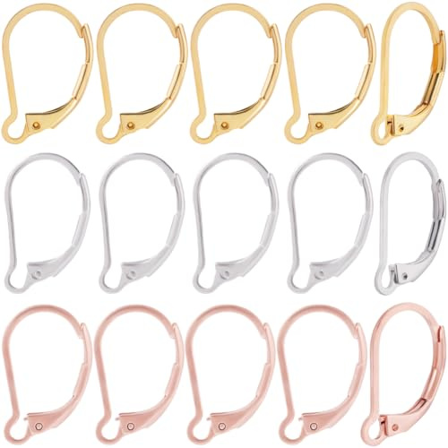 Beebeecraft 1 Scatola 60 Pezzi Ganci per Orecchini Francesi A Levetta Oro 24K Oro Rosa e Argento Sterling Placcato in Acciaio Inossidabile Ipoallergenico Filo per Orecchie Pendenti 16.5x10mm per