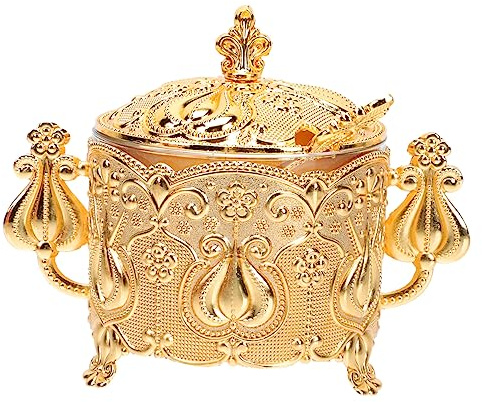 CIYODO Zuccheriera Vintage in Stile Europeo Barattolo Per Zucchero Semolato Contenitore Elegante Per Mantenere Asciutto Con Piccolo Cucchiaio e Fessura Incorporata