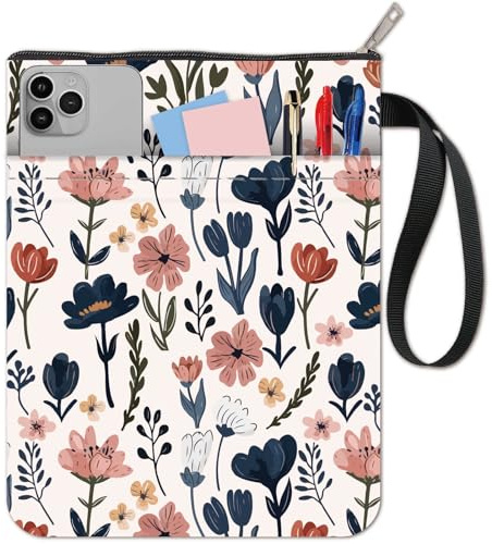 CRASPIRE Protège Livres en Tissu Lavable avec Fermeture Éclair et Pochette Supplémentaire pour Livres Livres de Poche Livres de Fleurs Vintage Blanc pour les Amoureux des Livres Cadeaux pour Camarades