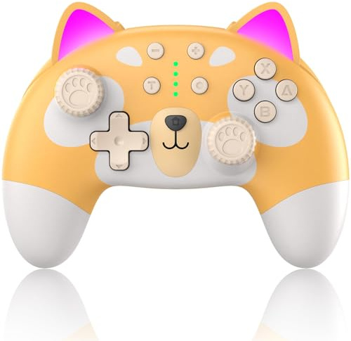 Switch Pro Controller für Switch OLED/Switch Lite/PC, Kabelloser Controller mit 6-Achsen-Bewegung, Turbo & Vibration, Niedliches Welpen-Design