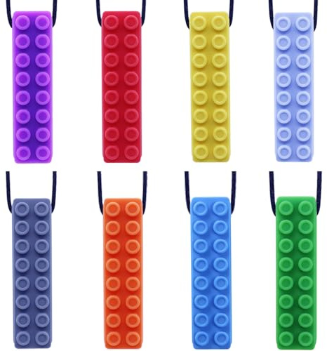 GNAWRISHING Collane da masticare per bambini sensoriali, 8 pezzi, giocattoli masticabili sensoriali per autismo, ragazze e ragazzi, ADHD, bambini e adulti(Forma di mattone)