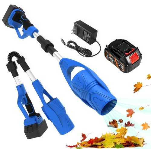 Soffiatore for foglie senza fili, potente soffiatore elettrico for foglie da 63 m/s, soffiatore for foglie da giardino leggero portatile da 29.000 giri/min, Batteria da 3000 mAh e caricatore(Blue)