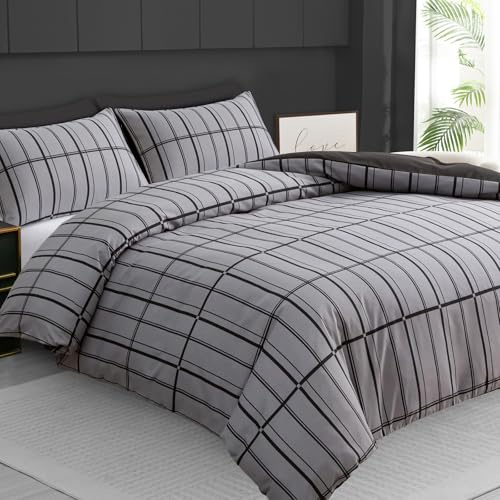 Pamposh Double Duvet Set - Premium Brushed Microfiber Double Duvet Cover - Ultrasoft Reversible Quilt Cover Double - Easy Care Lightweight Bedding Set 3Pcs With Zipper Closure