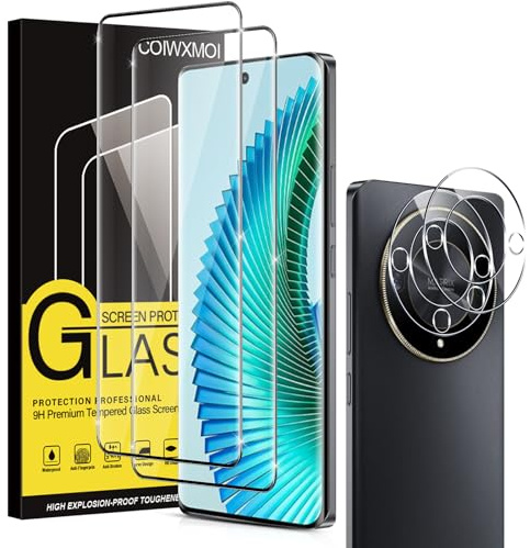 Coiwxmoi 2 Piezas Protector Pantalla para Honor Magic 6 Lite 5G, 2 Piezas Cristal Templado y 2 Piezas Protector de Lente de Cámara, HD Ultra Resistente, Dureza 9H, Antiarañazos Cristal Templado