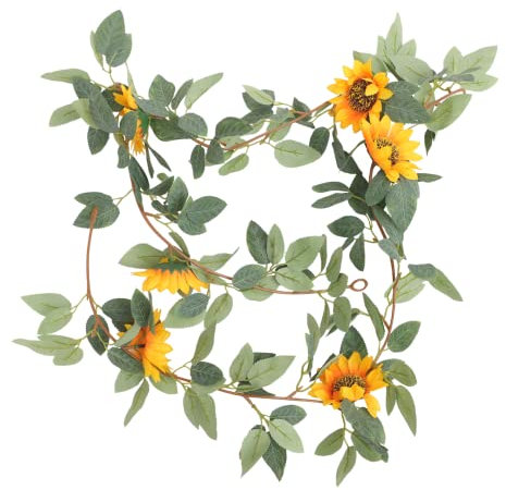 IMIKEYA Künstliche Seide Sonnenblumen Rebe Grüne Blätter Blume Girlande Für Home Decor Kaminsims