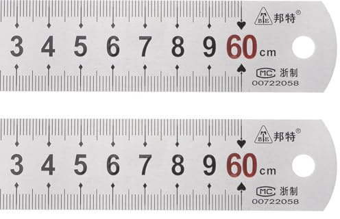 TA-VIGOR Edelstahl-Lineal, 60 cm Länge, metrisch, gerade, 1 mm dick, Metall-Lineal, Präzisionsmesswerkzeug mit Loch zum Aufhängen, für Schule, Büro, Nähen, Handwerk und Heimwerker, 2 Stück