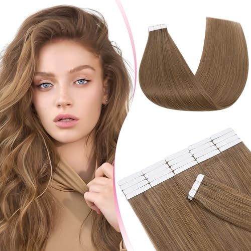 MY-LADY Tape In Extensions Echthaar 20pcs 40 cm Hellbraun Remy Invisible Haar Tape In Haarverlängerung Natürlich 50g 16 Zoll #06 Glattes Echthaar Skin Weft Tape