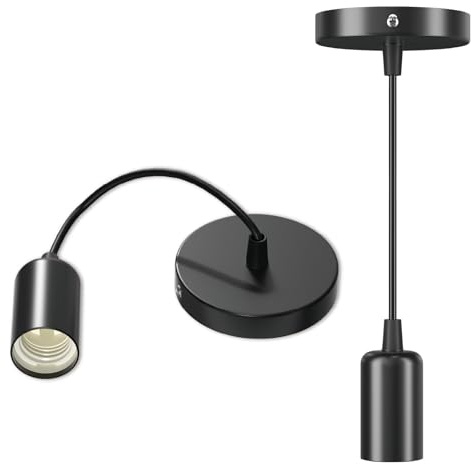 Lustaled Ceiling Pendant Light Fitting, E27 Lamp Holder 6”(16cm) Cable for Hanging Light, Black Iron Pendant Fitting in Bedroom Dinning Living Room Kitchen Lighting 2 Pack