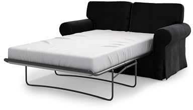 MASTERS OF COVERS Schlafsofabezug Kompatibel mit IKEA Ektorp 2-Sitzer-Schlafsofa, Ersatzbezug, Handgefertigt 197 x 90 x 88 cm (Samt, Schwarz)