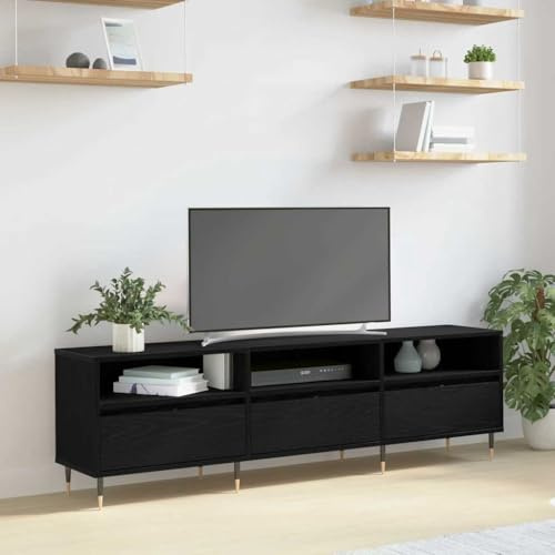 HETFTJN TV-Schrank Schwarze Eiche 150x30x44.5 cm Lowboard mit 3 Türen aus Holzwerkstoff Rustikales Fernsehtisch Design mit viel Stauraum für Wohnzimmer & Gaming-Ecke