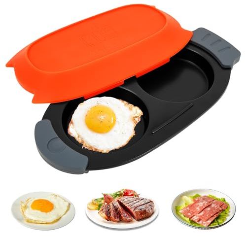 Microwave Egg Poacher, Reusable Poached Egg Maker, 2 Cavity Nonstick Poached Eggs Cooker with Lid, Double Cups Eggs Boiler for Home Kitchen Gadgets(Black Red)