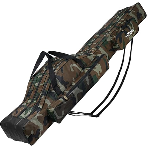 Lomffy Bolsa para Caña de Pescar Portátil, 150cm Plegable Alta Capacidad Bolsa de Almacenamiento para Caña de Pescar con 3 Capas Impermeable Duradero Bolsa de Transporte para Caña de Pescar (Marrón)