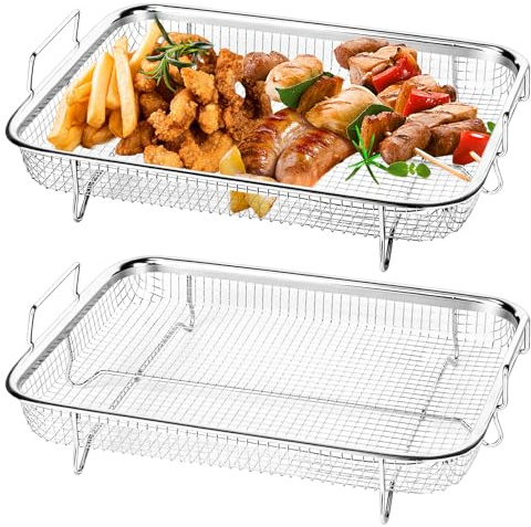 PYserne 2 Stück Edelstahl Grillkorb, 30x22.5x5.2cm Grillgitter Mesh Backkorb mit Griffen Metall Ofen Grill für Backen Von Keksen Grillen Fettarmes Heißluft-Garen