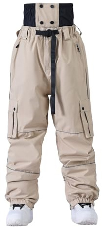 Pantalon de ski pour homme - Couleur unie - Coupe-vent - Hiver - Chaud - Épais - Double épaule - Sport - Confortable - Avec poches latérales, kaki, XXL