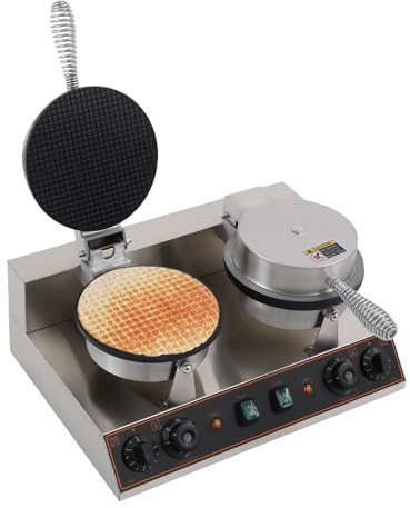 Commercial Ice Cream Cone Maker Machine, 110V 2400W Electric Ice Cream Cone Waffle Machine, Adjustable Temp & Timer, Professional Stainless Steel Non-Stick Cone Machine for Restaurant Bakery Snack