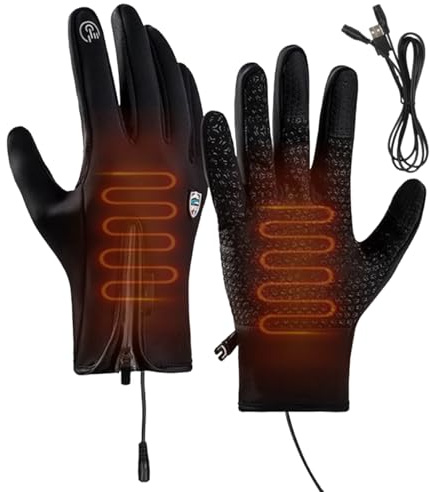 Guanti da sci impermeabili, con ricarica USB, guanti caldi da sci, guanti antivento per uomini e donne, scaldamani con cerniera, per ciclismo,