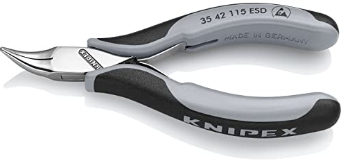 KNIPEX Elektronik-Greifzange ESD mit durchgestecktem Gelenk spiegelpoliert mit Mehrkomponenten-Hüllen 115 mm, 35 42 115 ESD