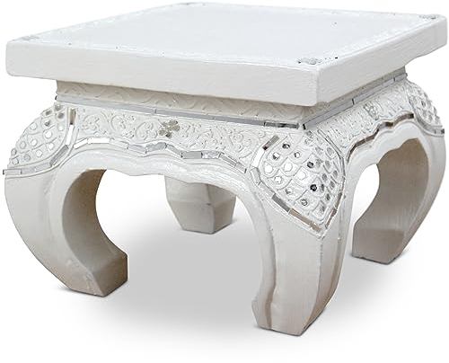 livasia Opiumtisch mit Glasmosaikverzierungen, Beistelltisch aus Holz, Nachttisch, asiatischer Hocker, Podest (24x24cm)