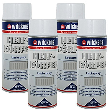 4 x Spraydose Heizkörper Lackspray weiß glänzend 400ml Alkydharzlack 100ml/1,06€