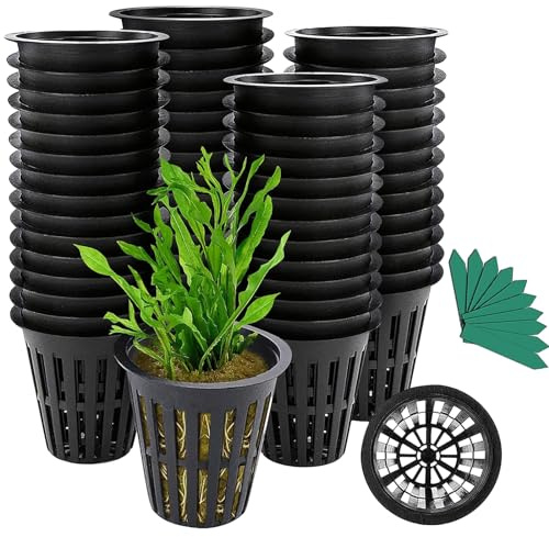 GROWNEER Netztopf für Hydrokulturen, 5,1 cm, Netz-Netzbecher, strapazierfähig, Hydrokultur-Töpfe, Zubehör mit 50 Pflanzenetiketten, Pflanzkorb für drinnen und draußen, Aquaponik-Anbau, 100 Stück