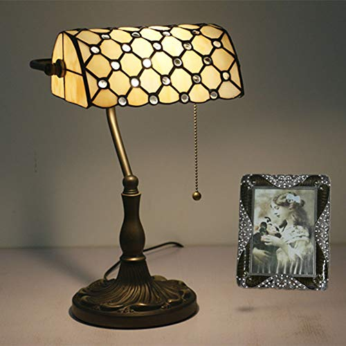 Tiffany Bankers Schreibtischlampe Vintage Glasmalerei Tischlampe für Büro & Zuhause TBD-002 Grün/Blau/Gelb,Yellow