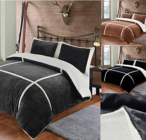 rejuvopedic Lush Double Black Duvet Quilt Cover Bedding, Luxury Sherpa Reverse With Plush Velvet Face