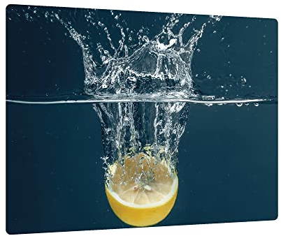 ALLboards Glass Chopping Board Lemon Water Splash 30x40cm Cutting Board Splashback Worktop Saver for Kitchen Hob Protection Hot Cover Heat Resistant Multi-Glass Plate Dishes Pad Work Surface