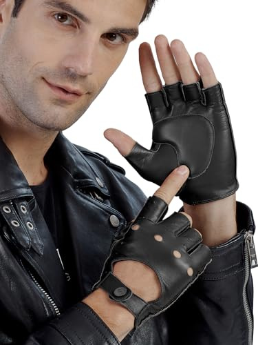 GSG SINCE 1998 Herren Fingerlose Lederhandschuhe Ungefüttert | Schafsleder, ungefüttert, gepolsterte Handfläche – Retro-Rennfahrer-Look fürs Lenkrad, Outdoor & Geschenk im Samtbeutel