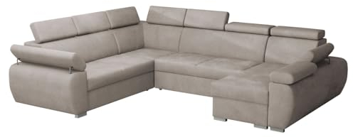 Mirjan24 Ecksofa Boston U mit Bettkasten und Schlaffunktion, Eckcouch, Polsterecke mit Einstellbare Kopfstützen, U-Form Sofa, Wohnlandschaft (Paros 2, Seite: Rechts, 2r+R+2p+LC)