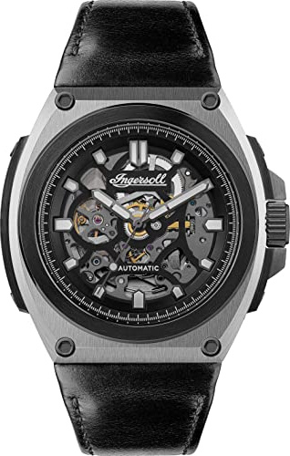 Ingersoll Herren Automatik Armbanduhr The Motion in der Farbe Schwarz mit Lederarmband, Gehäusedurchmesser: 50 mm, I11702B