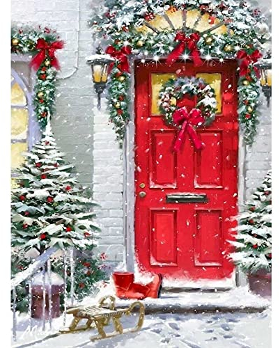 Zdklfm69 Malen nach Zahlen Ölgemälde nach Zahlen Weihnachten Tür Landschaft Ölbild Nach Zahlen Handgemachte Wanddekoration Acrylfarbe Heimtextilien 40x50cm