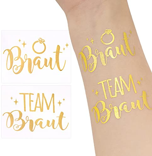 20 Pcs Team Bride Tattoos Gold 2 x Braut & 18 x Team Braut Temporäre Tattoos für Bachelorette Partydeko Junggesellinnenabschied Accessoires JGA Frauen Hochzeitsdeko usw.