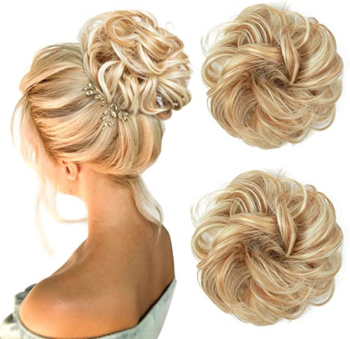 JJstar 2er-Set lockige Dutt Haarteile mit Gummiband für Messy Buns