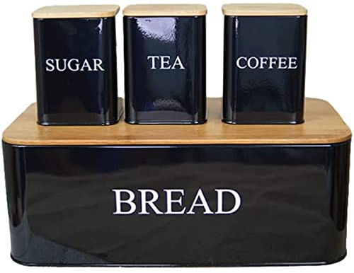 OLOTU Caja de Pan Panera de Metal y Juego de recipientes de 3 Piezas, contenedor de Almacenamiento Multifuncional para encimera de Cocina, panera de Gran Capacidad Panera
