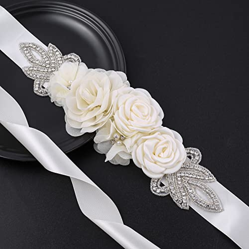 Kristall Strass Gürtel Hochzeit Satin Schärpe Brautgürtel 270cm Braut Gürtel Rose Blume Hochzeit Party Brautjungfer Kleid Gürtel Taillengürtel Hüftgurt Hochzeitskleid Kleid Zubehör Beige