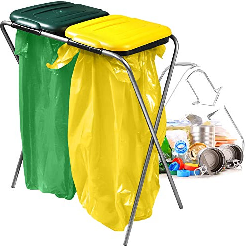 KADAX Porte-Sac Poubelle pour Interieur et Exterieur, Support Pratique pour Les Sacs de Recyclage d'une Capacité de 120L (Double: Jaune et Vert)