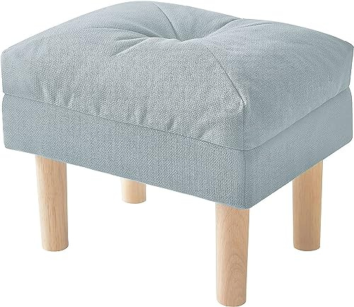 YMYNY Sitzhocker, Ottoman, Fußhocker mit weichem Sitzkissen, große Sitzfläche, 4 verdickte Holzbeine, im Nordischen Stil, für Schlafzimmer, Wohnzimmer, 40 x 29 x 32CM, Hellblau HBD023BL