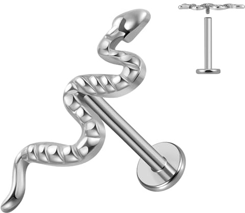 ESHIONER G23 Titane Piercing Tragus Helix Labret Piercing Oreille Cartilage Piercing Levres Bouche Bioflex Conch Flat Stud Piercing Medusa Hypoallergénique Argent Bijoux Serpent 16g 6mm