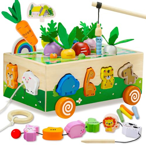 MutoToy® Montessori Spielzeug ab 1 Jahr, 6 in 1 Multifunktionale Holzspielzeug ab 1 2 3 Jahr Kinder, Farmspiel Motorikspielzeug aus Holz, Tier Sortier Stapel Lernspielzeug Geschenk für Mädchen Jungen