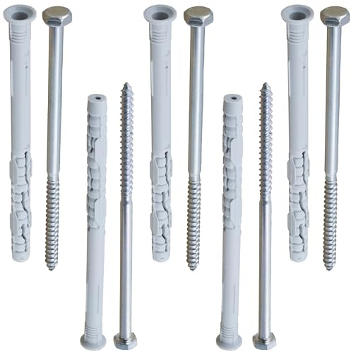 AERZETIX - C57428 - Satz von 5 Dübel Ø8x120 mm - aus kunststoff - mit senkkopf + schrauben mit sechskantantrieb Ø5.5x120 mm - aus stahl - senkkopfdübeln + sechskantschrauben - farbe silber