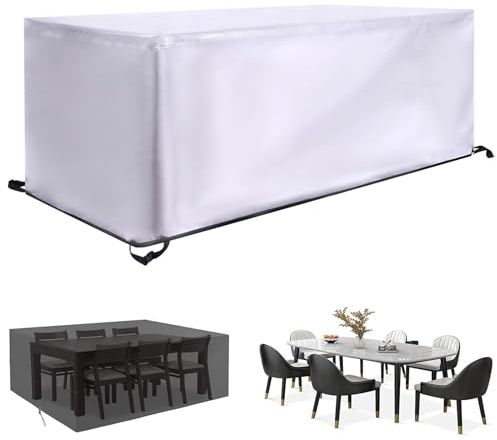 Gartenmöbel Abdeckung, 315x100x80cm Abdeckplane Schutzhülle für Gartenmöbel 420D Wasserdicht UV Beständiges mit Zugkordel/Schnallen, Abdeckhaube Rechteckig für Möbelset, Gartentische Sitzgruppe