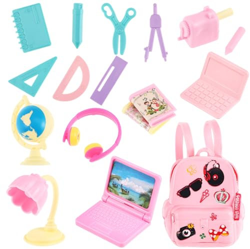 Toyvian 18 Pcs Doll School Supplies 1:12 Scale Doll Accessories Mini house Accessories Include 18 Kind of Miniature School Supplies For Girls Playset Bag Laptop Tablet Headset