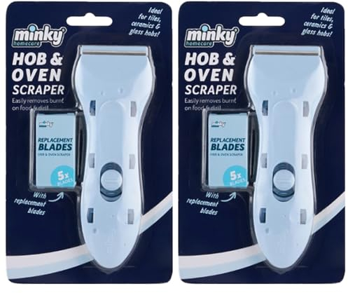 Minkyy Hob & Oven Scraper with 5 x Replacements Pack of 2 Tiles Ceramic Glass Cooker Oven Pans Food Burnt Cleaner with Welari Thank You Card | (2pack) (2scraper)