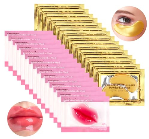 Jakuva 30 Pairs Lip Masks & Eye Masks,Gold Under Eye Patches for Puffy,Peach Red Lip Masks Skincare,Effectively Moisturizing Facial Skin, Anti-Aging, Reducing Fine Lines, Nourishing for Face Care