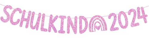 COLOFALLA Einschulung Mädchen Schulkind 2025 Schulkind Girlande Einschulung Girlande Banner mit Band Deko Schulanfang Deko Pastell Anhänger Schuleinführung (Pink)
