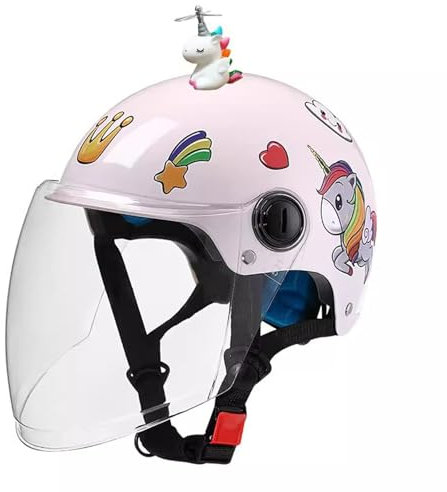 QJWMatic Motorrad-Cartoon-Kinderhelme 3/4-Halbhelme mit offenem Gesicht für Kinder im Alter von 3–12 Jahren, Jugend-ATV-Moped-Helm mit Sonnenblende C,53-57CM