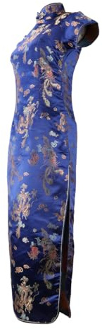 ZNLFS Cheongsam Robe de soirée pour femme Manches courtes Coupe ajustée Rétro Longue Imprimé Col montant Bodycon Qipao