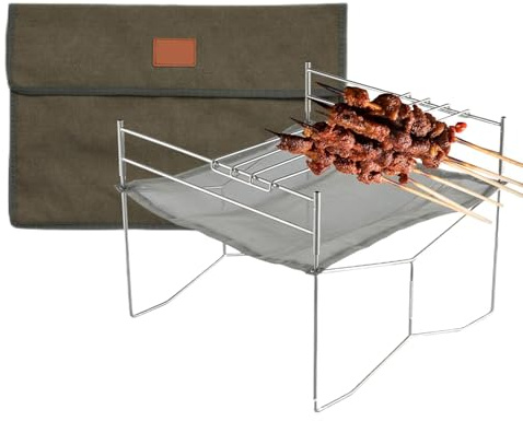 Tragbarer Campingkocher, Grill, Outdoor-Feuerstellen – Edelstahl, tragbarer Holzgrill und Feuerstelle für Picknicks, Rucksackreisen, Outdoor