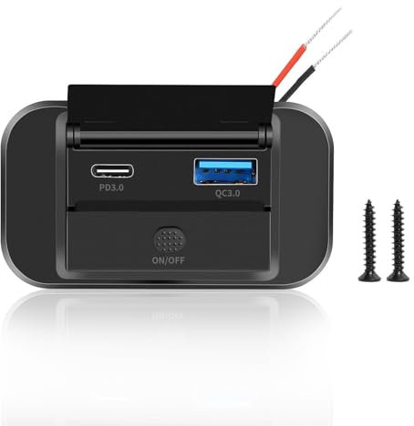 55W Dual Presa USB per Camper 12V-24V, QC3.0 18W e PD3.0 36W Tipo C, RV Presa di Ricarica Auto con Interruttore, Presa USB da Incasso con 2 Viti, Caricatore Camper Accessori per Moto Camion, RV, Barca